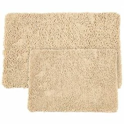 Best deal ๐ฏ 2-Piece Beige Memory Foam Shag Bath Mat Set by Lavish Home ๐