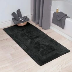 Flash Sale 😉 60 in. x 24 in. in Black Reversible Cotton Rectangle Bath Mat by Lavish Home 🔥 -Harper Lane Sales black lavish home bathroom rugs bath mats 67 0019 black 31 1000