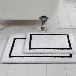 Hot Sale ⌛ 2-Pack Reversible Cotton Contrast Stripe 21x34 inch Bath Mat Set Black by MODERN THREADS 🎁 -Harper Lane Sales black modern threads bathroom rugs bath mats 5cn2pkbe blk st 31 1000
