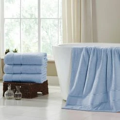 Wholesale 🔔 Spunloft 4-Piece Blue Solid Cotton Bath Sheet Set by MODERN THREADS 😍 -Harper Lane Sales blue modern threads bath towels 5spl4bse blu st 31 1000