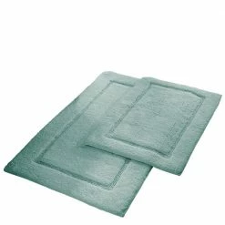 Outlet 👏 2-Pack Solid Loop Cotton 21x34 inch Bath Mat Set with non-slip backing Spa Blue by MODERN THREADS 😉