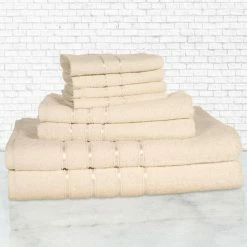 Budget ✔️ 8-Piece Beige Solid Cotton Bath Towel Set by Lavish Home 🔔 -Harper Lane Sales bone lavish home bath towels 67 0013 b 40 1000