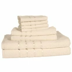 Budget ✔️ 8-Piece Beige Solid Cotton Bath Towel Set by Lavish Home 🔔