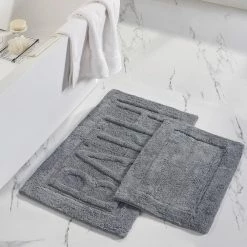 Coupon ❤️ 2-Pack "Bath" Charcoal 21 in. x 34 in. 100% Cotton Bath Mat by MODERN THREADS 🔥