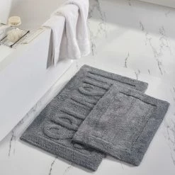 New ❤️ 2-Pack "Splash" Charcoal 21 in. x 34 in. 100% Cotton Bath Mat by MODERN THREADS 🧨