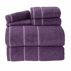 New ✨ Zero Twist Quick Dry 6-Piece Eggplant Solid Cotton Bath Towel Set by Lavish Home 😍