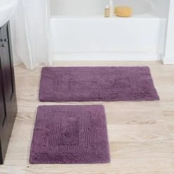 Best Pirce ✔️ Eggplant Purple Reversible Cotton Rectangle 2- Piece Bath Mat Set by Lavish Home 🧨 -Harper Lane Sales eggplant lavish home bathroom rugs bath mats 67 0018 ep 31 1000