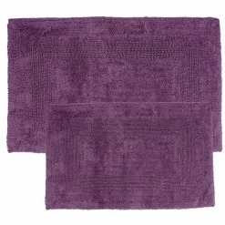 Best Pirce โ๏ธ Eggplant Purple Reversible Cotton Rectangle 2- Piece Bath Mat Set by Lavish Home ๐งจ