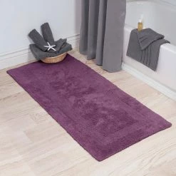 Cheapest 🤩 60 in. x 24 in. in Eggplant Purple Reversible Cotton Rectangle Bath Mat by Lavish Home 🎁 -Harper Lane Sales eggplant lavish home bathroom rugs bath mats 67 0019 ep 31 1000