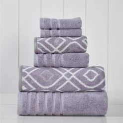 Promo ⌛ Oxford Gray Lavender 6-Piece Yarn Dyed Towel Set by MODERN THREADS ⭐