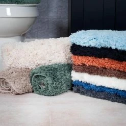 Best Pirce 🎁 3-Piece 19.5 in. x 24 in. Green Super Plush Non-Slip Bath Mat Set by Lavish Home 🎁 -Harper Lane Sales green lavish home bathroom rugs bath mats 67hd 14 g 1f 1000