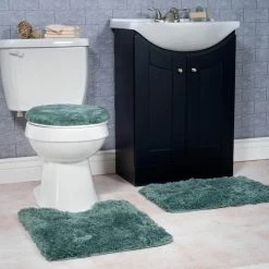 Best Pirce 🎁 3-Piece 19.5 in. x 24 in. Green Super Plush Non-Slip Bath Mat Set by Lavish Home 🎁 -Harper Lane Sales green lavish home bathroom rugs bath mats 67hd 14 g 31 1000