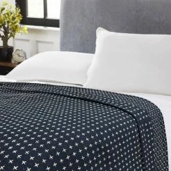 Budget ๐ฅฐ Melbourne Dot Navy Blue Cotton Blanket by Harper Lane ๐