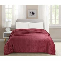 Promo 👍 Velvet Plush Burgundy Leaves Woven Polyester Full/Queen Blanket by Harper Lane 😉