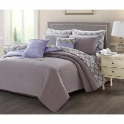 Budget ๐ฅ 7-Piece Charcoal/Purple Twin Comforter Set by Harper Lane ๐งจ