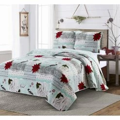 Coupon ❤️ Noel Classic Multi Poinsetta 🎄 Christmas Microfiber Twin 2-Piece Quilt Set by Harper Lane 🎉
