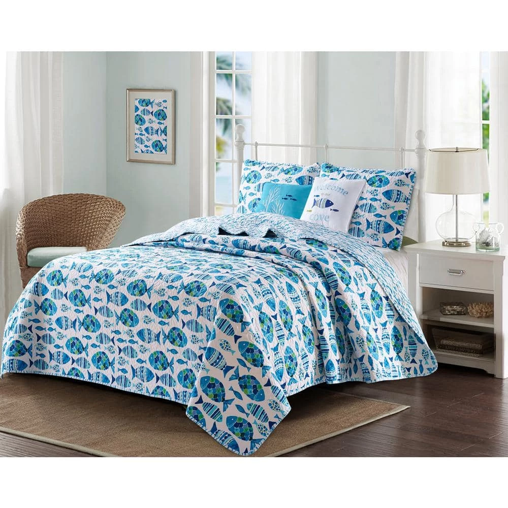 Budget ๐ 3-Piece Blue Welcome Cove Coastal Reversible Microfiber King Quilt Set by Harper Lane ๐ 1 Budget ๐ 3-Piece Blue Welcome Cove Coastal Reversible Microfiber King Quilt Set by Harper Lane ๐