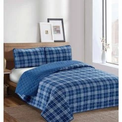 Best deal 🎁 Mapleton Plaid 3-Piece Blue Microfiber Full/Queen Quilt Set by Harper Lane 🥰