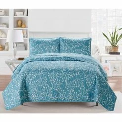 Flash Sale ✔️ Branches 3-Piece Aqua Microfiber Full / Queen Quilt Set by Harper Lane 😀