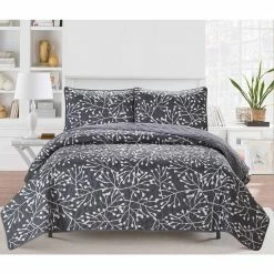 Deals 🎉 Branches 3-Piece Charcoal Microfiber King Quilt Set by Harper Lane ⌛