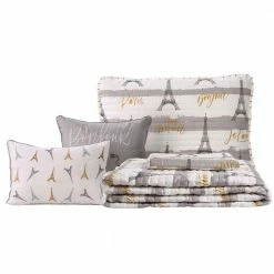 Flash Sale 😀 Bonjour Paris 5-Piece Gray Microfiber Full/Queen Quilt Set by Harper Lane ❤️ -Harper Lane Sales harper lane bedding sets 13970 4f 1000