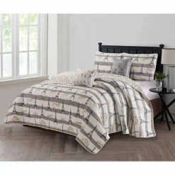 Flash Sale 😀 Bonjour Paris 5-Piece Gray Microfiber Full/Queen Quilt Set by Harper Lane ❤️