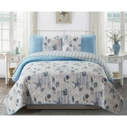 Best Pirce ๐ Ocean Postcards 3-Piece Blue Microfiber Quilt Set by Harper Lane โจ