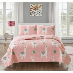 Best deal 🧨 Cool Llama 2-Piece Pink Microfiber Twin Quilt Set by Harper Lane 👍