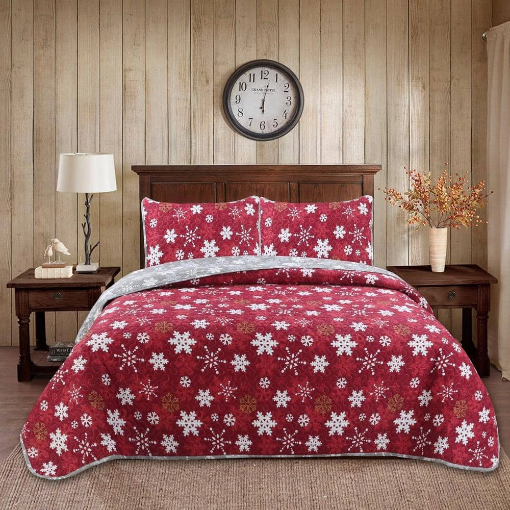 Promo β Snowflakes 2-Piece Grey/Red Microfiber Twin Quilt Set by Harper Lane π― 1 Promo β Snowflakes 2-Piece Grey/Red Microfiber Twin Quilt Set by Harper Lane π―