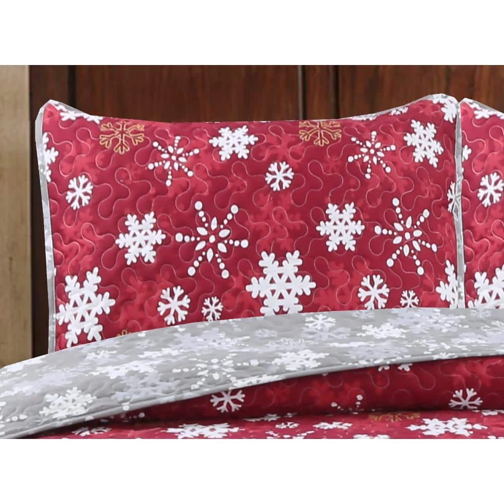 Promo β Snowflakes 2-Piece Grey/Red Microfiber Twin Quilt Set by Harper Lane π― 2 Promo β Snowflakes 2-Piece Grey/Red Microfiber Twin Quilt Set by Harper Lane π― - Image 2