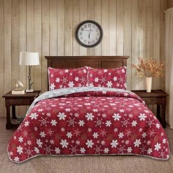 Wholesale ❤️ Snowflakes 3-Piece Grey/Red Microfiber King Quilt Set by Harper Lane 🌟