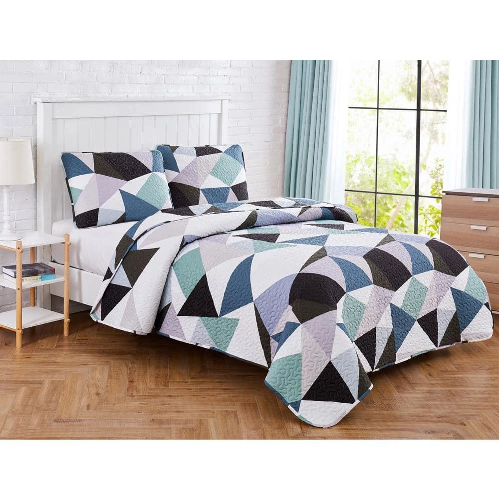 Best deal ๐ Triangle Geometric 3-Piece Blue Microfiber Full/Queen Quilt Set by Harper Lane ๐ฏ 1 Best deal ๐ Triangle Geometric 3-Piece Blue Microfiber Full/Queen Quilt Set by Harper Lane ๐ฏ
