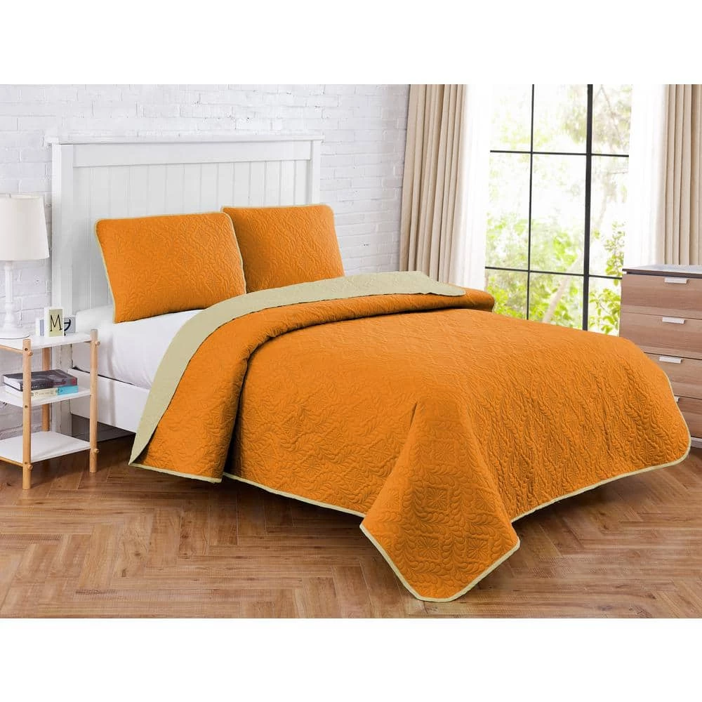 New ๐ฅ Solid Medallion 2-Piece Orange/Tan Microfiber Twin Quilt Set by Harper Lane ๐ 1 New ๐ฅ Solid Medallion 2-Piece Orange/Tan Microfiber Twin Quilt Set by Harper Lane ๐