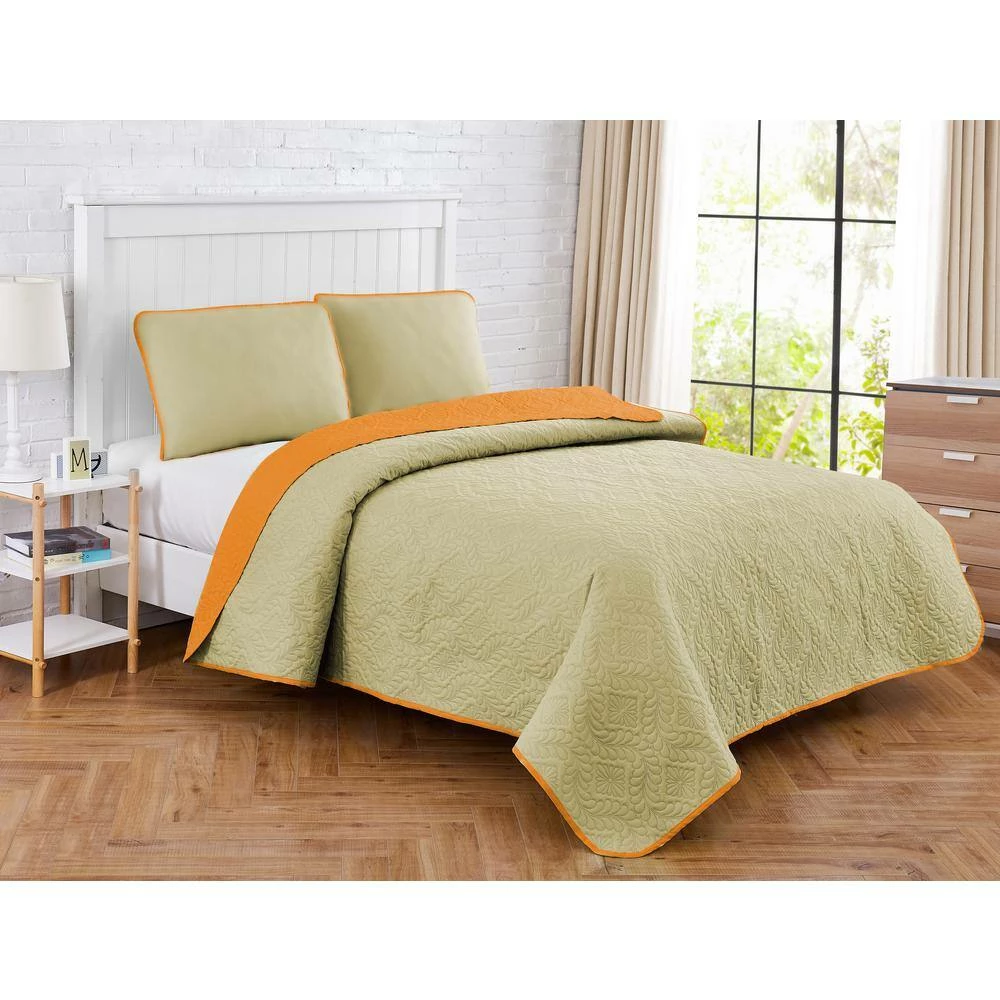 New ๐ฅ Solid Medallion 2-Piece Orange/Tan Microfiber Twin Quilt Set by Harper Lane ๐ 2 New ๐ฅ Solid Medallion 2-Piece Orange/Tan Microfiber Twin Quilt Set by Harper Lane ๐ - Image 2