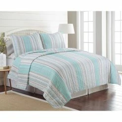 Wholesale โ๏ธ Mesa Stripe 3-Piece Blue Microfiber Full/Queen Quilt Set by Harper Lane ๐ฅ