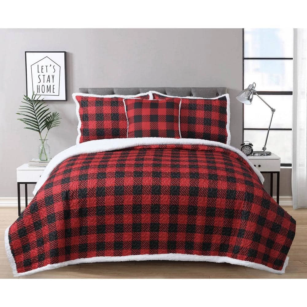Best Pirce ๐ Canyon Plaid 4-Piece Red Microfiber King Quilt Set by Harper Lane ๐ 1 Best Pirce ๐ Canyon Plaid 4-Piece Red Microfiber King Quilt Set by Harper Lane ๐