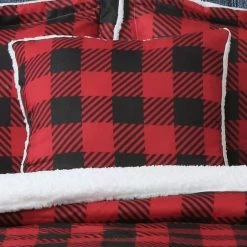 Flash Sale ✔️ Canyon Plaid 3-Piece Red Microfiber Sherpa Twin Comforter Set by Harper Lane 🌟 -Harper Lane Sales harper lane bedding sets 16214 4f 1000