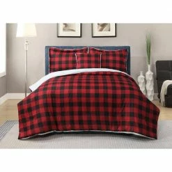 Buy 😍 Canyon Plaid 4-Piece Red Microfiber Sherpa Full / Queen Comforter Set by Harper Lane 🔥