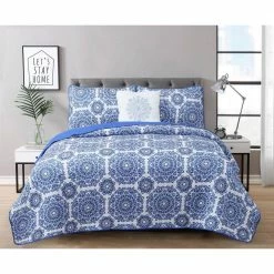 Outlet ❤️ Briar 4-Piece Blue Microfiber Full/Queen Quilt Set by Harper Lane ⌛