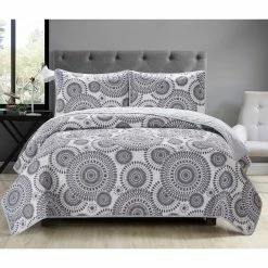 Discount 😉 Starburst 3-Piece Gray Microfiber Full/Queen Quilt Set by Harper Lane 😉