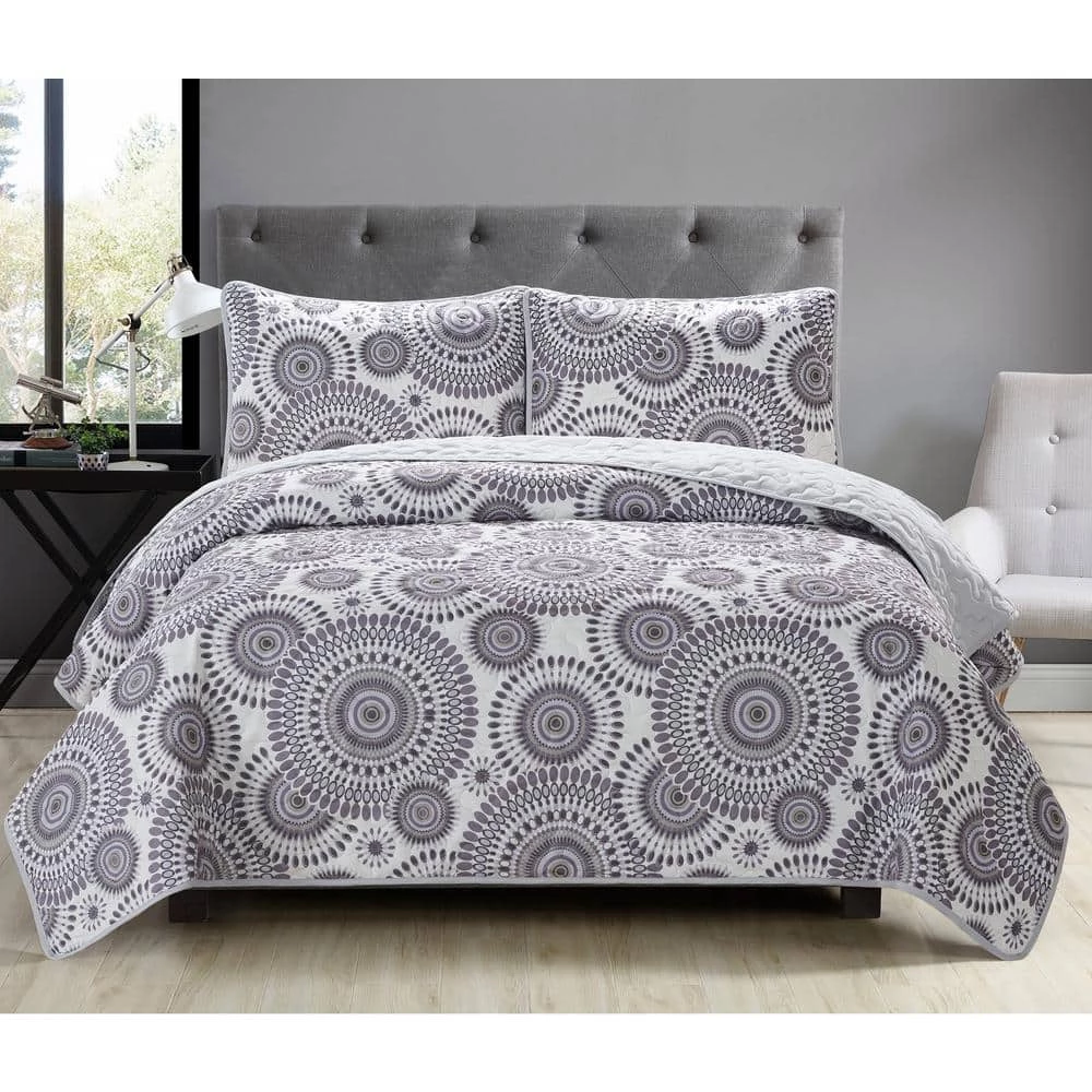 Discount ๐ Starburst 3-Piece Gray Microfiber Full/Queen Quilt Set by Harper Lane ๐ 1 Discount ๐ Starburst 3-Piece Gray Microfiber Full/Queen Quilt Set by Harper Lane ๐
