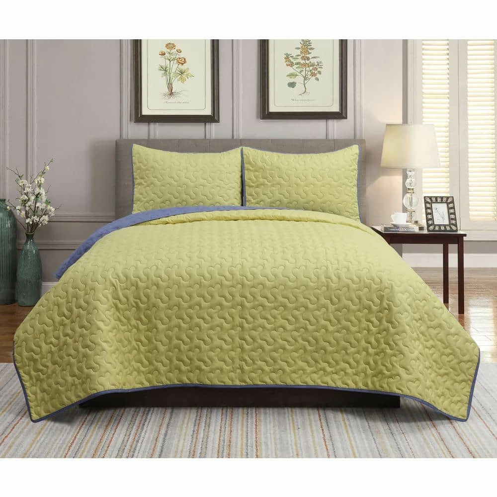 Outlet ⌛ York 3-Piece Yellow Microfiber King Quilt Set by Harper Lane ⭐ 1 Outlet ⌛ York 3-Piece Yellow Microfiber King Quilt Set by Harper Lane ⭐