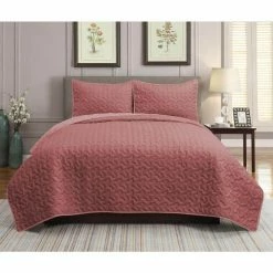 Coupon 😀 York 3-Piece Coral Microfiber Full / Queen Quilt Set by Harper Lane 😉
