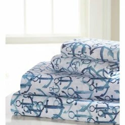 Wholesale ๐ฅ Anchors 4-Piece Blue Overlapping Coastal Microfiber Full Sheet by Harper Lane ๐