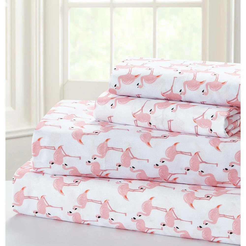 Best Sale ✔️ Flamingo 4-Piece White Microfiber King Sheet Set by Harper Lane ✔️ 3 Best Sale ✔️ Flamingo 4-Piece White Microfiber King Sheet Set by Harper Lane ✔️ - Image 3