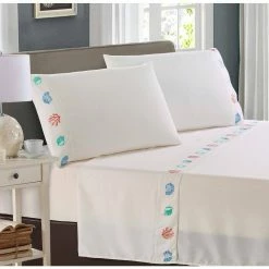 Best Sale 💯 Colorful Embroidered Shells 4-Piece White Microfiber Full Sheet Set by Harper Lane 😀