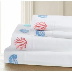 Wholesale 🎁 Colorful Shells Embroidered 4-piece White Microfiber Queen Sheet Set by Harper Lane 🔥 -Harper Lane Sales harper lane sheet sets 14095 4f 1000