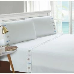 Flash Sale 💯 Seahorse Embroidered 4-Piece White Microfiber King Sheet Set by Harper Lane 👍