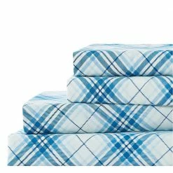 New 🎉 Lodge Plaid 4-Piece Blue Microfiber Full Sheet Set by Harper Lane 😍