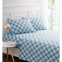 Deals 🔔 Lodge Blue Plaid 4-piece Microfiber Queen Sheet Set Queen by Harper Lane 🤩